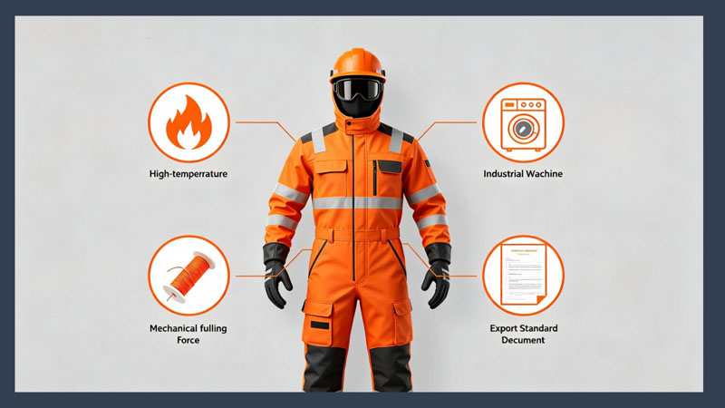 Flame-retardant accessory test metrics: after-flame, after-glow, damaged length, thermal stability, washing durability, mechanical strength